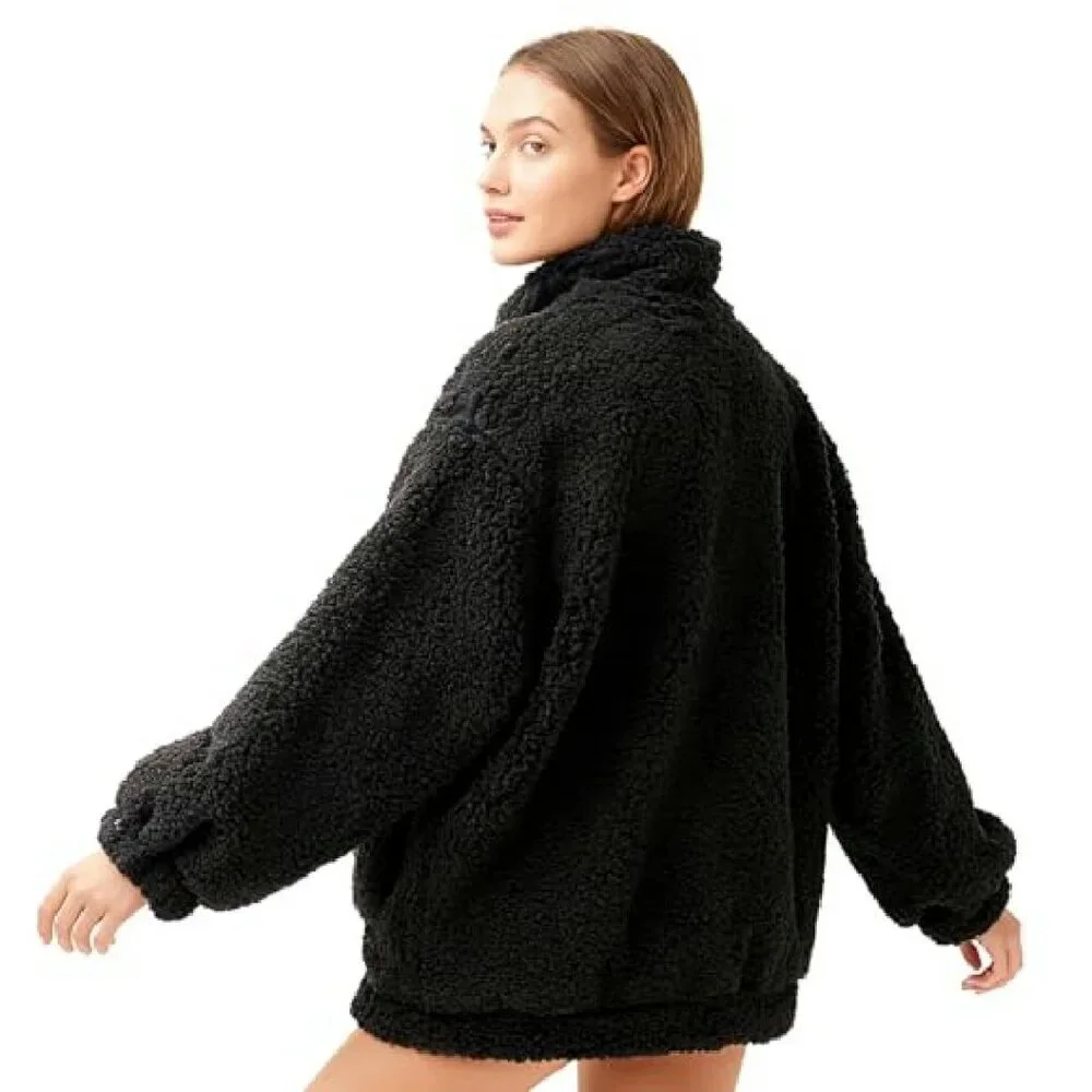 Women's Oversized Fleece Jacket Sherpa Zip Up Winter Faux Fur Coat